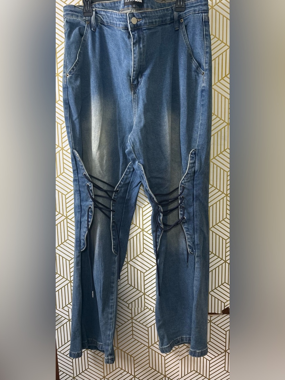 Fashion Nova Blue Lace-Up Jeans size 22
